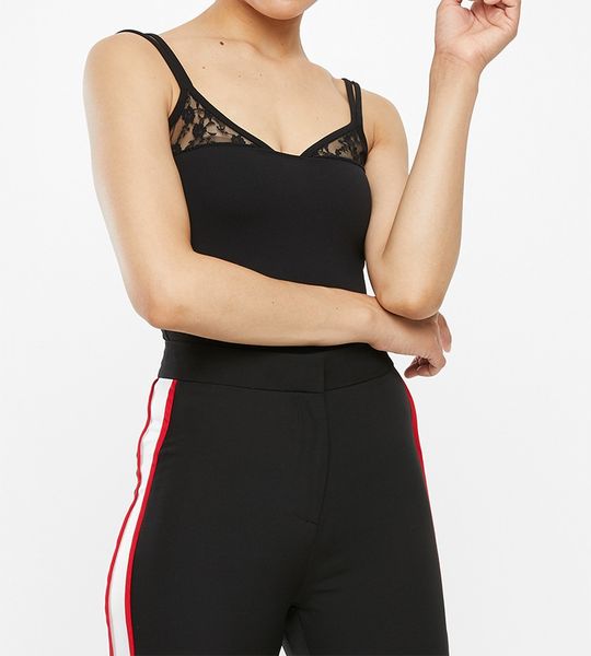 Women's Missguided Lace Insert Double Strap Bodysuit - Black