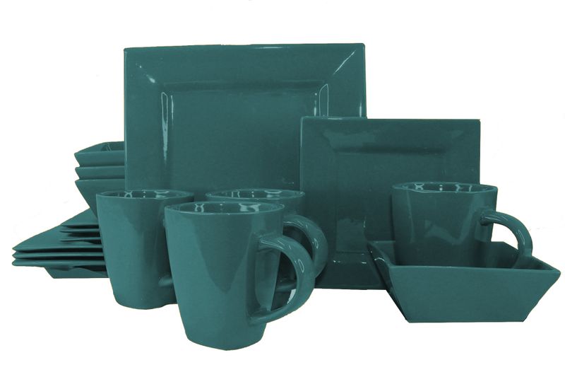 16 Pieces Square Ceramic Dinner Set - Green