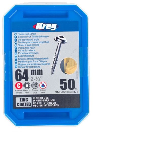 Kreg Zinc Pocket Hole Screws 64mm 2.50" #8 Coarse Thread Mx Loc 50ct