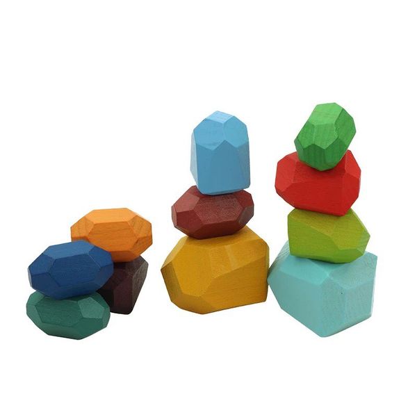 10 Pieces Wooden Balancing Stone Blocks- Multicolor