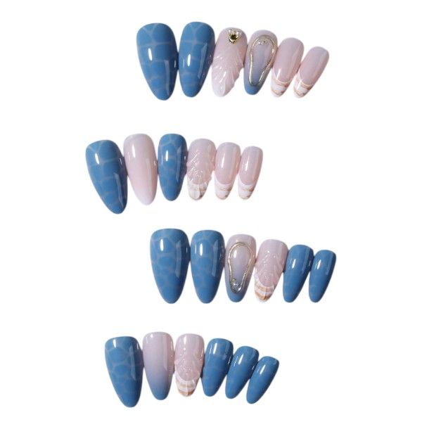24-Piece Press-On Nails Set With 3D Ocean Theme - Multi Colour