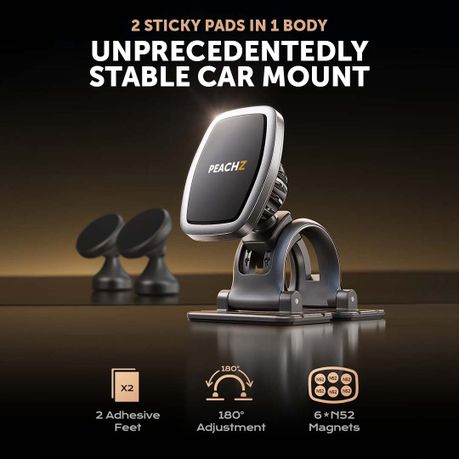 Peachz-Phone Mount For Car Dashboard Windshield Holder with 2 arm