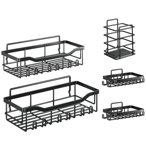 5pcs Shower Caddy Stainless Steel Bathroom Organizer Adhesive No Drilling