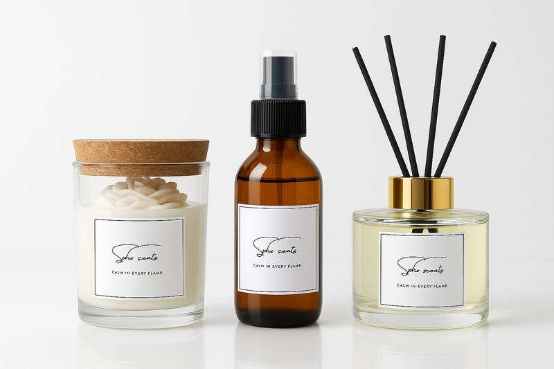 Creamy Coco Combo. Reed diffuser, scented candle with pony &amp; linenmist