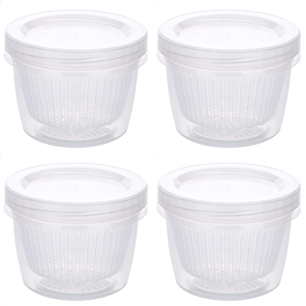 4 Piece Fresh Keeping Food Dispenser with Lid and Drain - Transparent