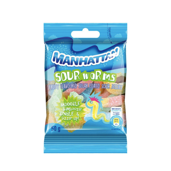 Manhattan Mini Sour Worms 50g - 24 Pack