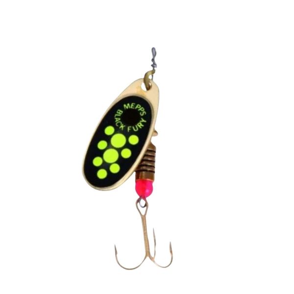 Mepps Black Fury Spinner Size 2 - Yellow Dot / Silver Chartreuse