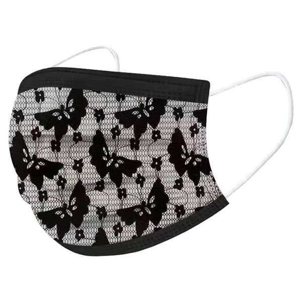 Black &amp; White Lace - Disposable 3 Ply Face Mask with Nose Piece