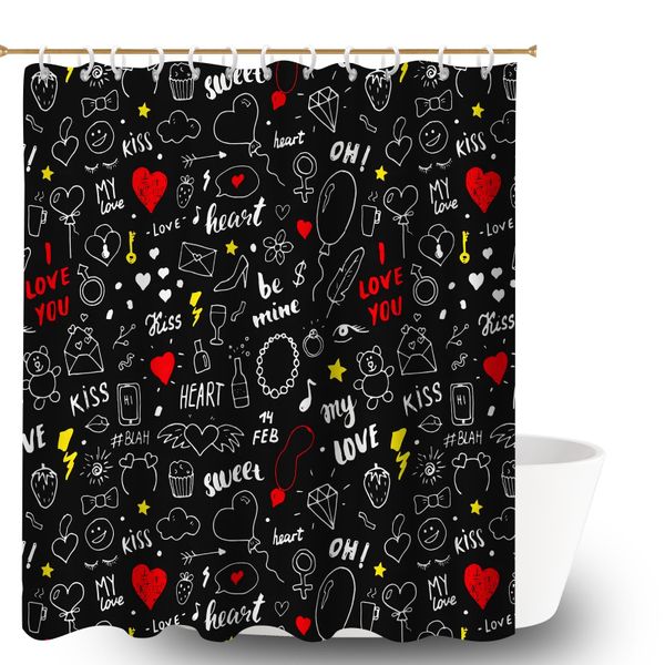 Shower Curtain for Bathroom, Heart Pattern Bathroom Bath Curtain