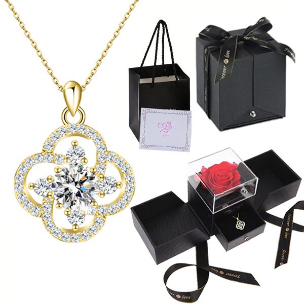 Golden Perfect Women's Necklace - Four Leaf Clover Diamond Pendant