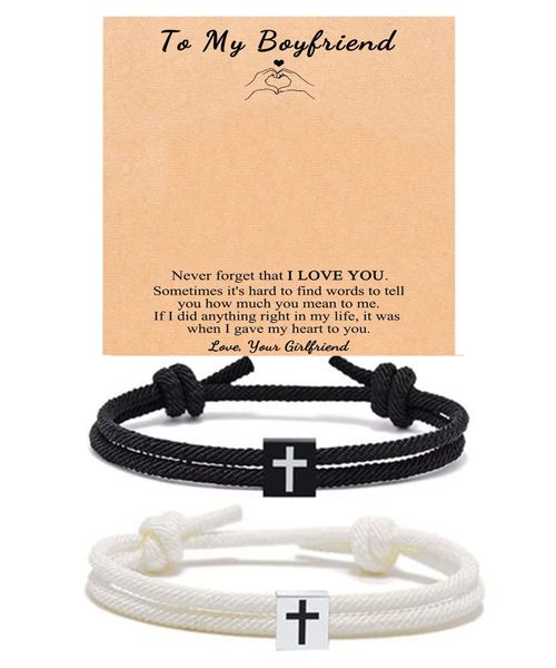 Adjustable Cross Braided Rope Bracelet with Prayer Card for Boy