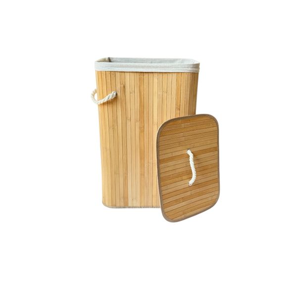 Bamboo Laundry Basket with Lid - 60 x 35 x 25cm