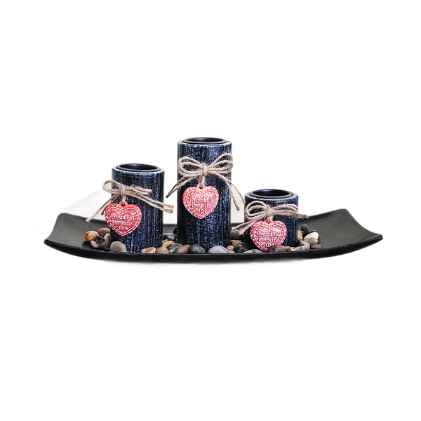 Valentine's Day Love Candle Holder Antique Wooden Candle Holder Set