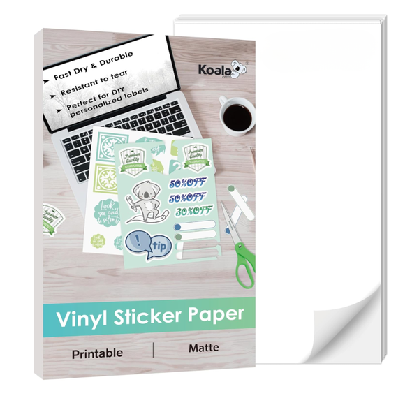 Koala Printable Vinyl Sticker Paper A4 Waterproof Inkjet Printer 20 Sheets