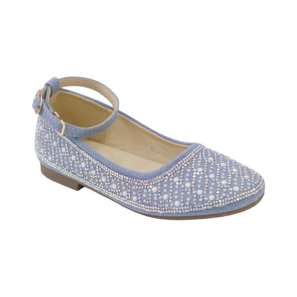 Lamara Paris Sloane Girls Denim Ballerina With Pearls Blue