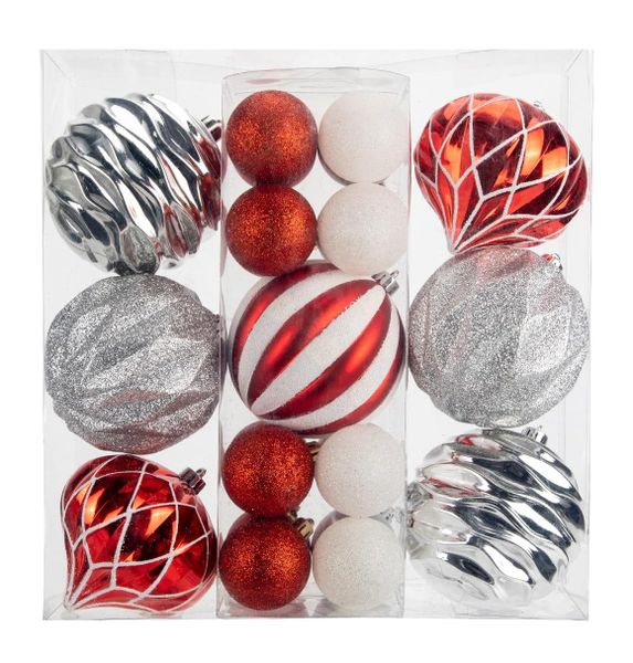 23 Pc Red &amp; Silver Christmas Baubles