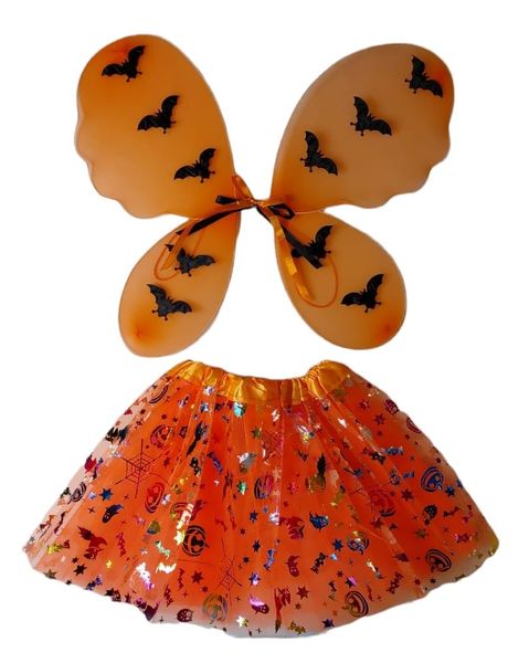Halloween Fairy Dress Up Tutu Skirt with Bat Decorated Wings - 2 Piece