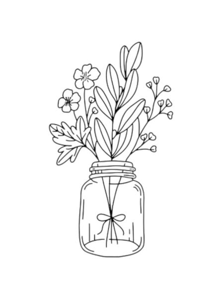1 Piece - Minimalist Floral Line Art Jar Temporary Tattoo - Black