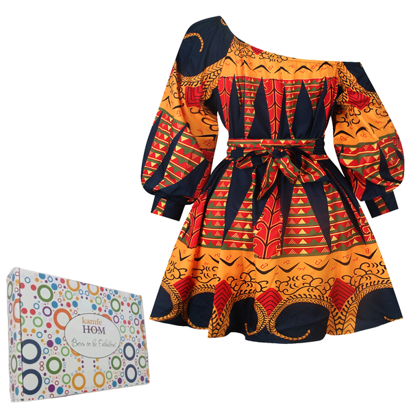 Womens African Style Print Mini Swing Short Dress Top Light Material- Black