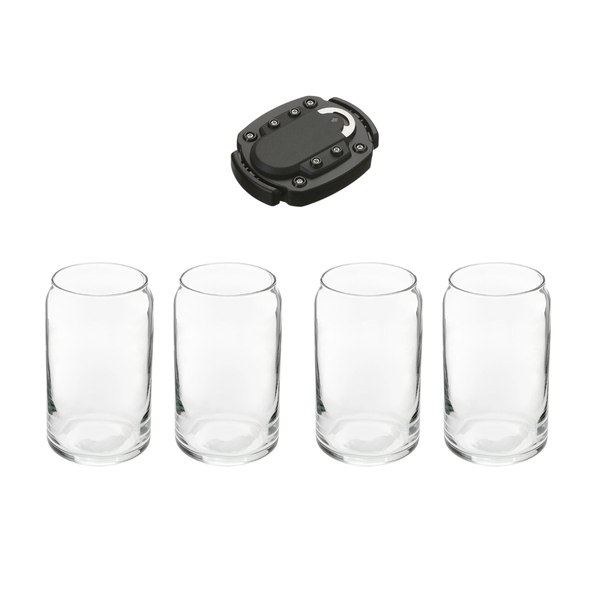 Set of 4 500ml Coke Can Shaped Glasses with 2-in-1 Can and Bottle Opener