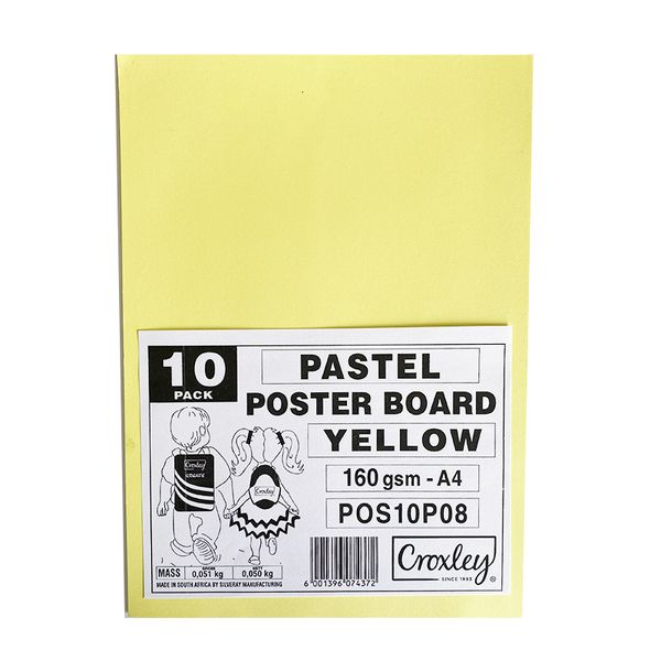 CROXLEY Pastel Poster Boards 160gsm A4 Pack 10's Pastel Yellow