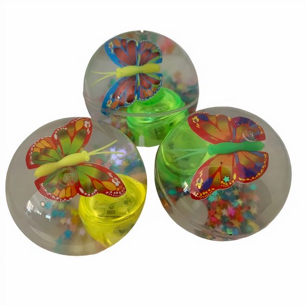 Butterfly LED Flashing Light Up Glitter Bouncing Water Ball 6cm (Set of 6)