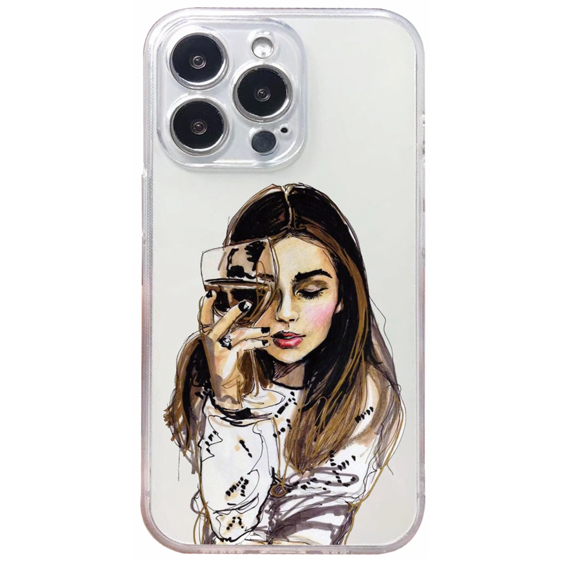 Girl With Wine Glass Clear Phone Case For iPhone 13 Pro | Buy Online in ...