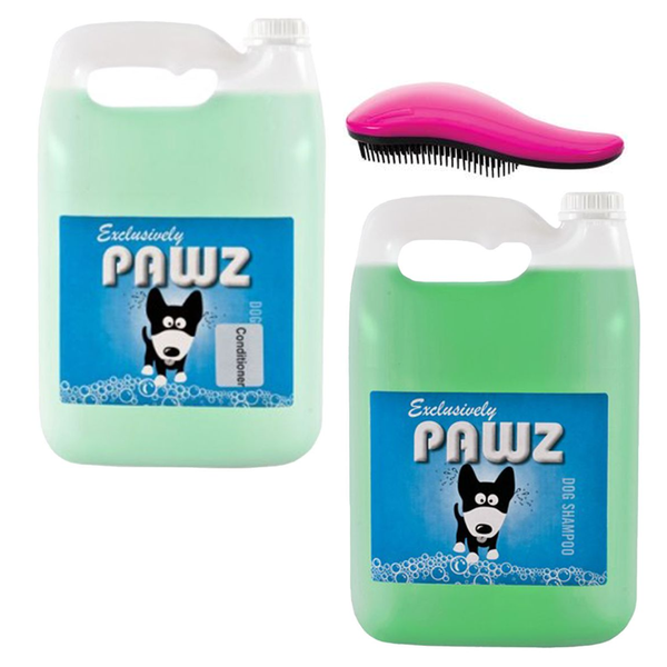Pawz Luxury Herbal Pet Shampoo &amp; Conditioner 5L &amp; Detangling Brush