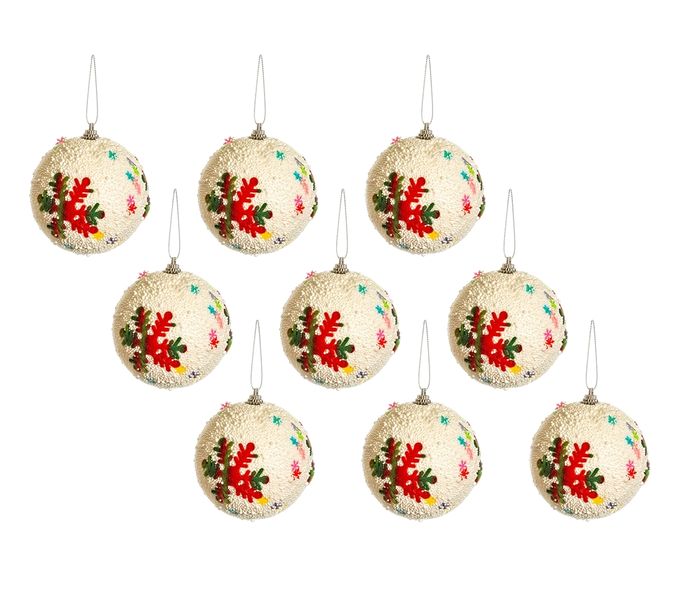 White Snowflake Christmas Bauble Ornaments (9-Pack)
