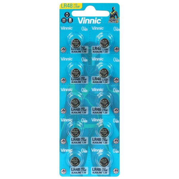 Vinnic LR48 L754F AG5 1.5V Alkaline Button Cell Batteries - Pack of 10