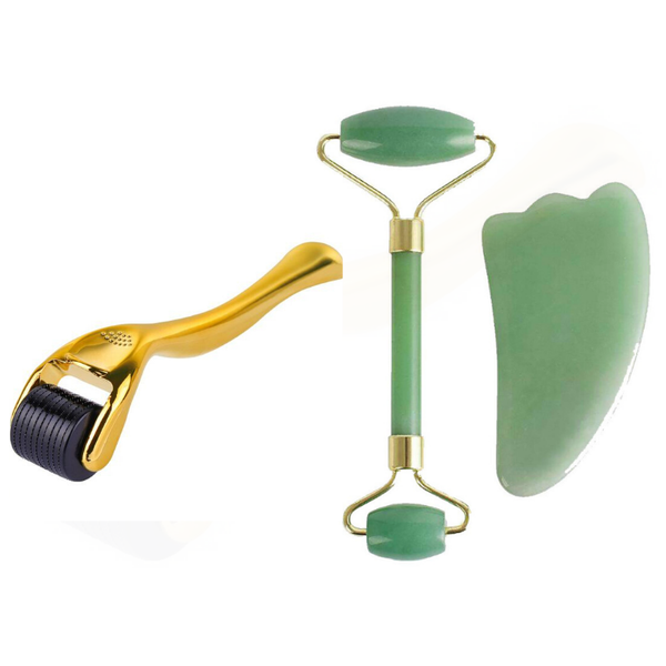 Jade Roller, Gua Sha &amp; Titanium Derma Roller (0.5mm)