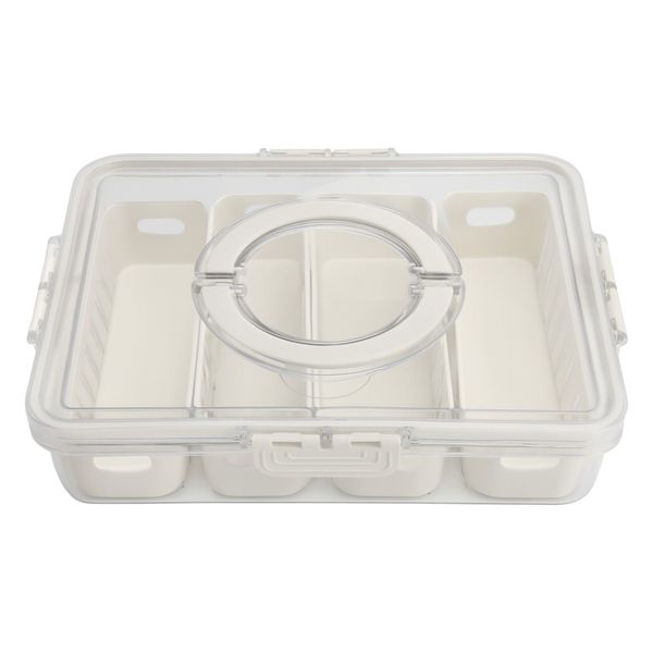 Portable Fresh-Keeping Container With 4 Compartments and Handle - White