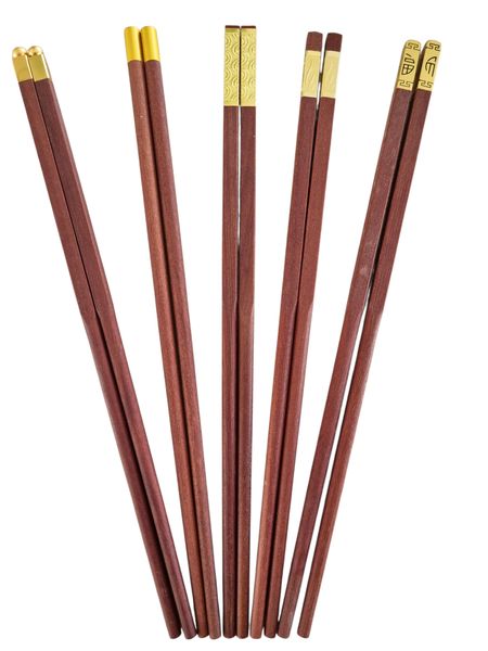 Chopsticks - set of 5 pairs - Sandalwood with gold leaf wrap
