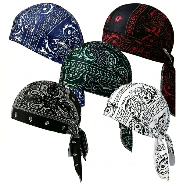 Sumvov 5Pcs Cooling Skull Cap Helmet Liner, Paisley Head Wrap