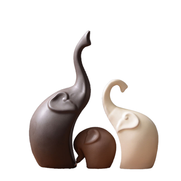 Three Elephant Family Ceramic Decor - Reunion Theme Household Ornament