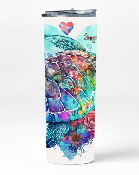 Sea Turtle Heart 20oz Insulated Skinny Tumbler Sublimation With Straw 049