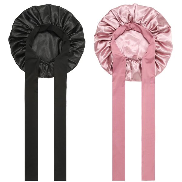2PCS Satin Bonnet - Tie Band Hair Bonnet, Large 2 Layered Silk Sleeping Cap