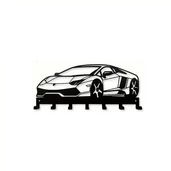 7-Hook Super Car Key Holder - Wall Mounted Black Metal Key Rack LM1