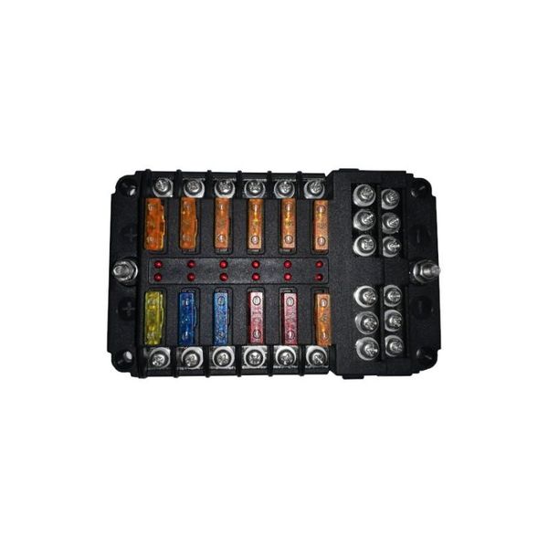 Fuse Box - 1 in and 12 out with Negative Bus and LED Indicator
