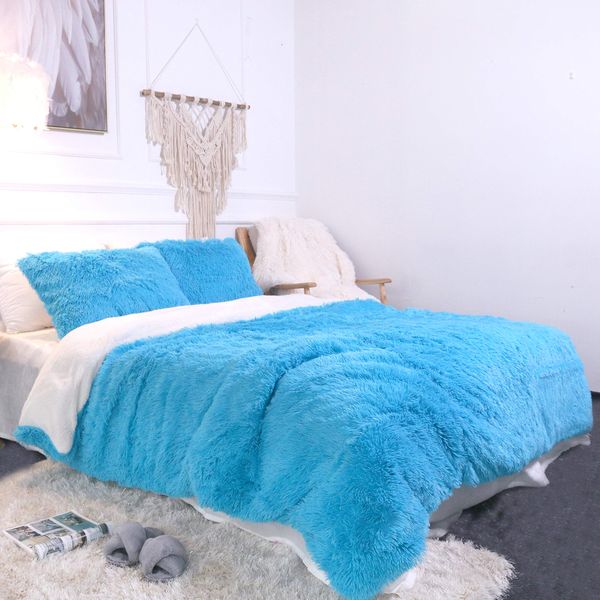 Blue Fluffy Set, Faux Fur Comforter