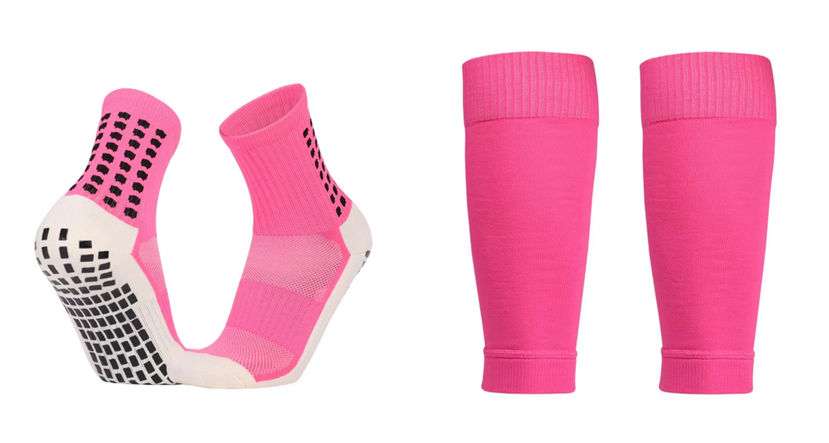 Grip Socks For Soccer & Socks Sleeve Combo - 2 Sets - Pink