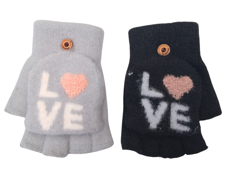 Winter Convertible Fingerless "LOVE" Gloves - 2 Pack