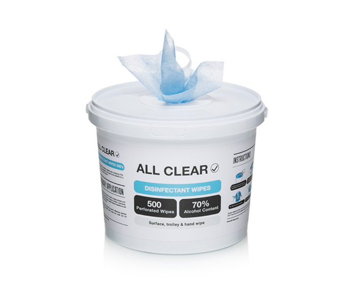 All Clear - 500 Disinfectant Wipes Bucket 70% Alcohol