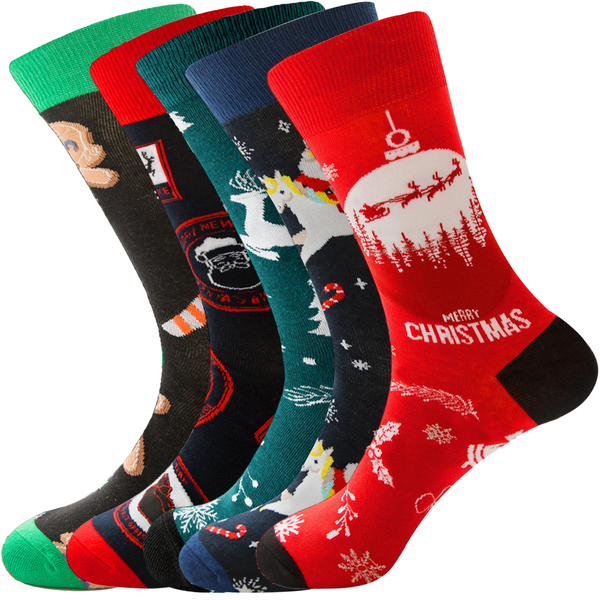 5 Pair Christmas Socks Men Women Socks Colored Crew Stocking Christmas Gift