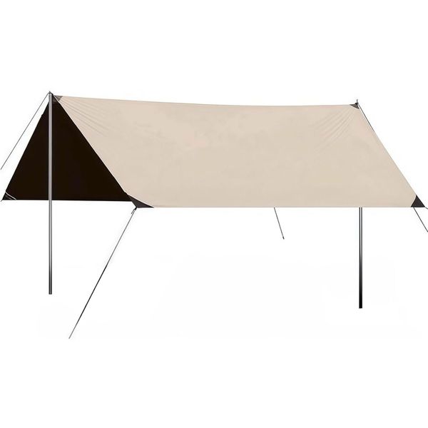 3x4.5m Waterproof Camping Tarp with Adjustable Poles &amp; Carry Bag