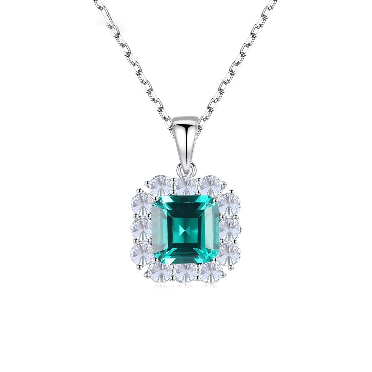 White gold emerald 925 sterling silver pendant necklace for women