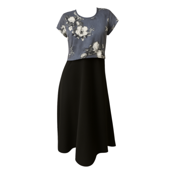 Maternity&amp;Nursing Midi Summer Capsleeve Dress-Grey Floral