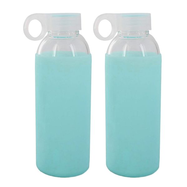 420ml - Borosilicate Colorful Silicone Protective Sleeve Water Bottle- 2Pcs