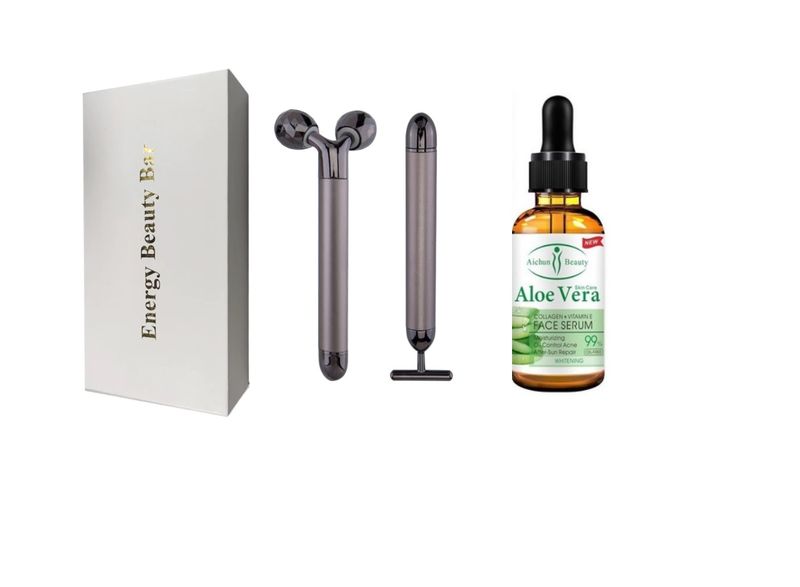 3D Face lift DermaRoller and Sonic Beauty T-Bar Massager - Black