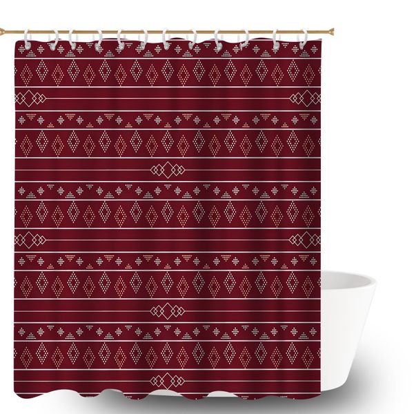 180x180cm Fair Isle Pattern Bathroom Shower Curtain Sets with 12 Hooks